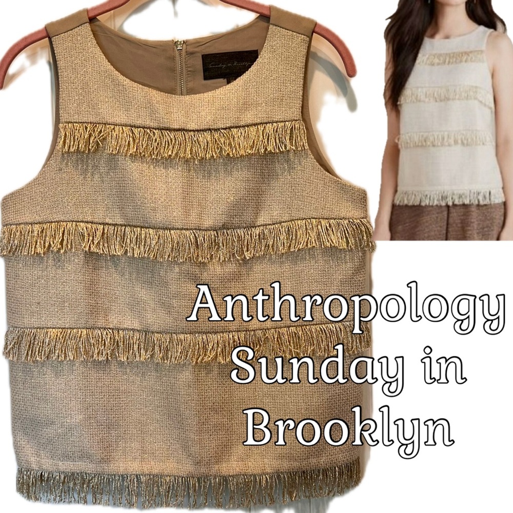 Anthropologie Sunday in Brooklyn Gold tone Fringe Lined Top Size Medium